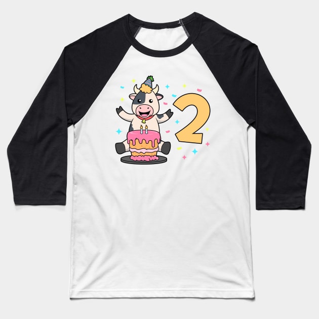 I am 2 with cow - kids birthday 2 years old Baseball T-Shirt by Modern Medieval Design